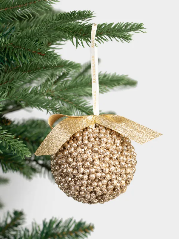 Шырша ойыншығы, 8 см, пенопласт, шампан, Лентасы бар шар, Ball sparkle, image-2