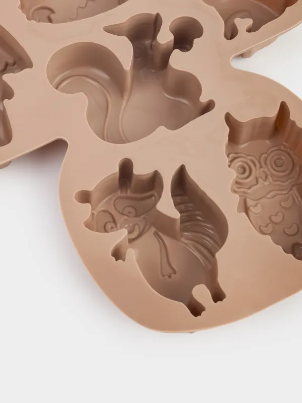 Форма для выпечки кексов, 22х20 см, 6 отд, силикон, коричневая, Гриб, Bakery color, image-1