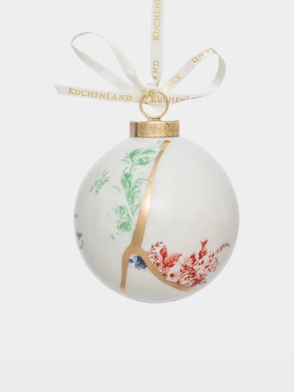 Шырша ойыншығы, 7 см, керамика, ақ және алтын түстес, Шар, Тілек, Ball print, image-0