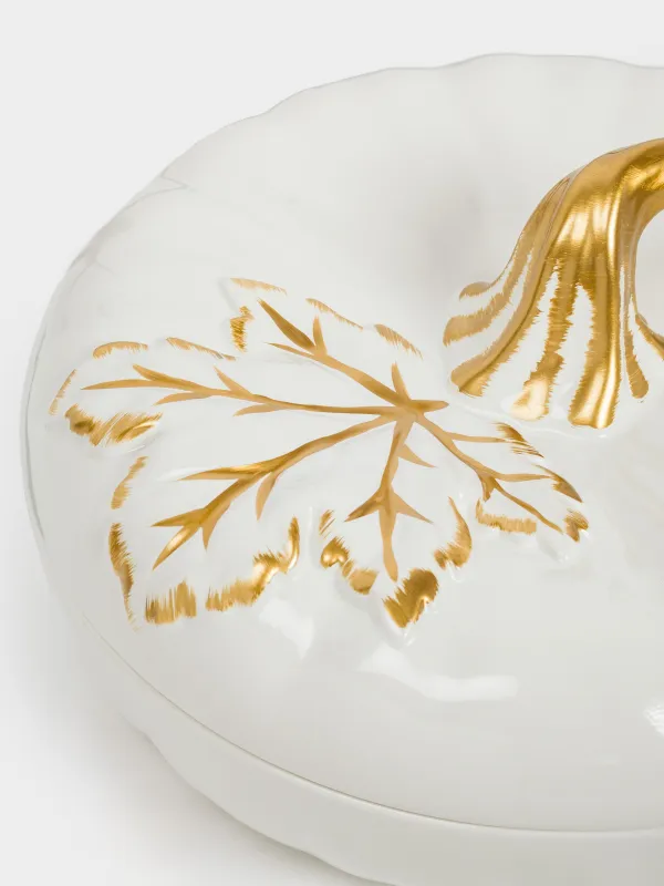 Пісіруге арналған ыдыс, 26 см, қақпағы бар, керамика, сүт-алтын түстес, Жапырағы бар асқабақ, Pumpkin, image-2