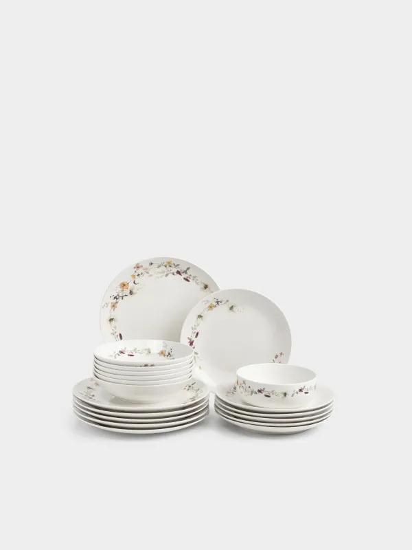 Ас сервизі, 6 адам, 19 зат, фарфор N, ақ, Сары гүлдер, Floweri, image-0