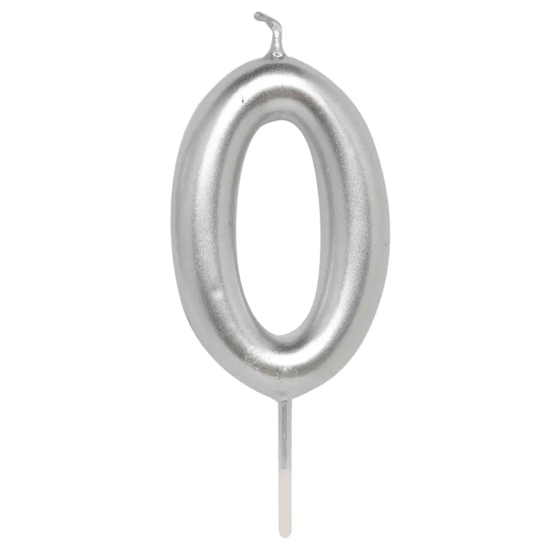 Свеча для торта, 8 см, серебристая, Цифра 0, Birthday party, image-0