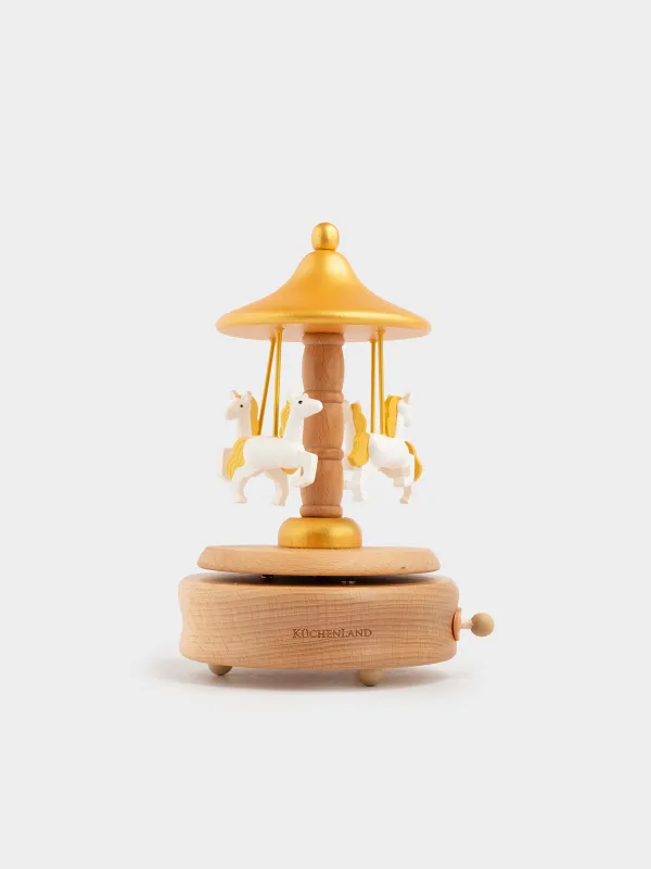Статуэтка музыкальная, 17 см, заводная, дерево/МДФ, Карусель с лошадками, Music wood, image-0