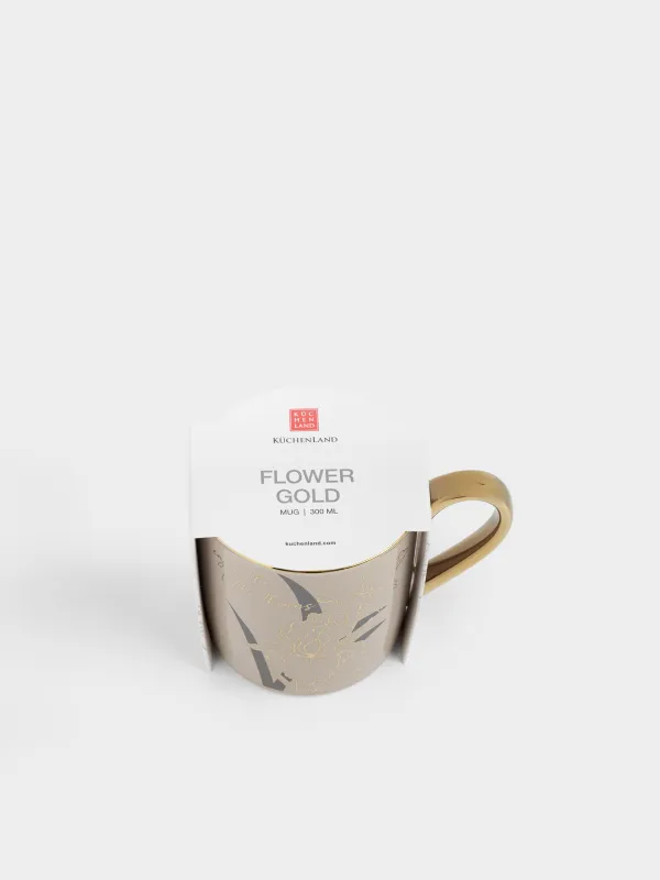 Кружка, 300 мл, фарфор N, бежево-золотистая, с золотистым кантом, Ирисы, Flower gold, image-4