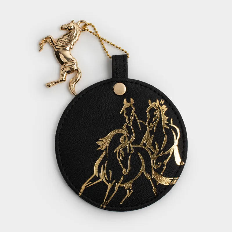 Қалта айнасы, 7 см, полиуретан/шыны, қара, Жылқылар, Stationery horse