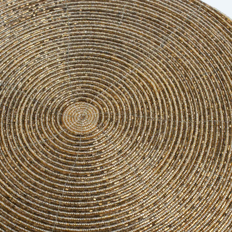 Салфетка под приборы, 36 см, бисер, круглая, золотистая, Shiny beads, image-2