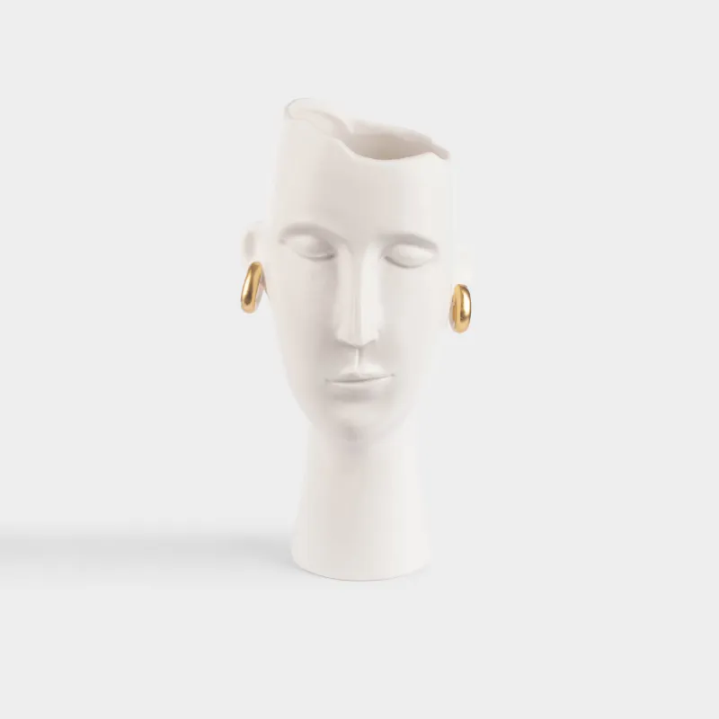 Гүл вазасы, 34 см, сәндік, керамика, ақ, Алтын сырға таққан қыз, Face