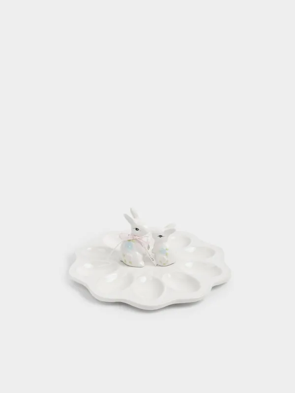 Блюдо пасхальное, 25х11 см, 10 отд, керамика D, молочное, Кролики с цветами, Rabbit bloome, image-5