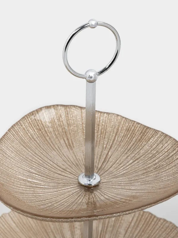 Подставка для пирожных, 16х21/24 см, 2 яруса, стекло/металл, шампань, Angle, image-2