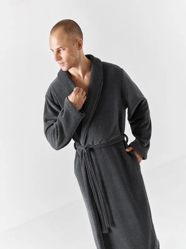 Ерлер халаты, үйге арналған, өлшемі S-M, ұзын жеңді, шенилл/жасанды үлбір, сұр, Jesse, image-5