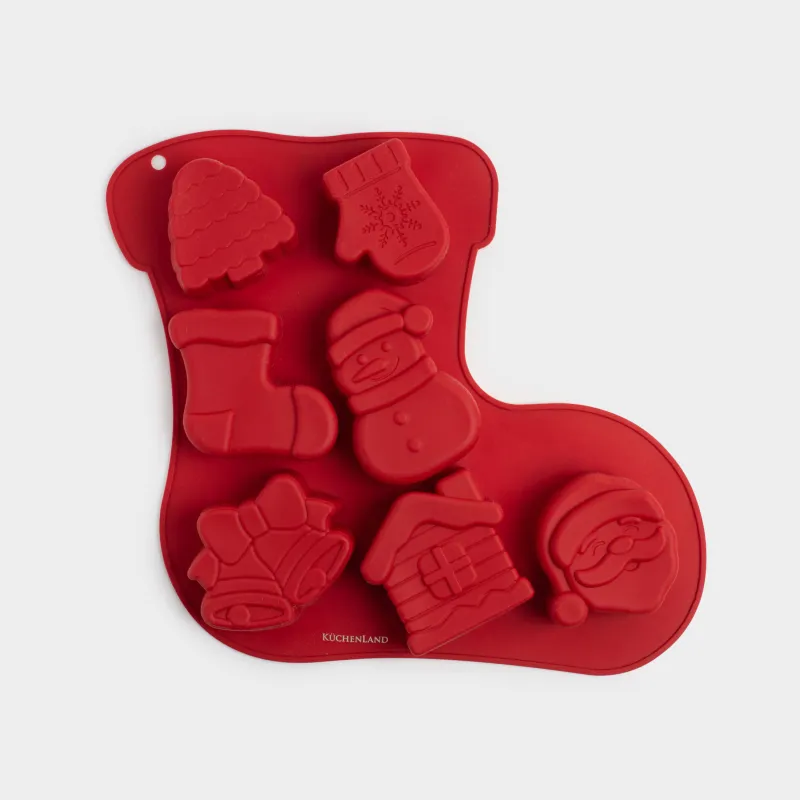 Форма для выпечки кексов, 28х24 см, 7 отд, силикон, красная, Сапожок, Bakery color