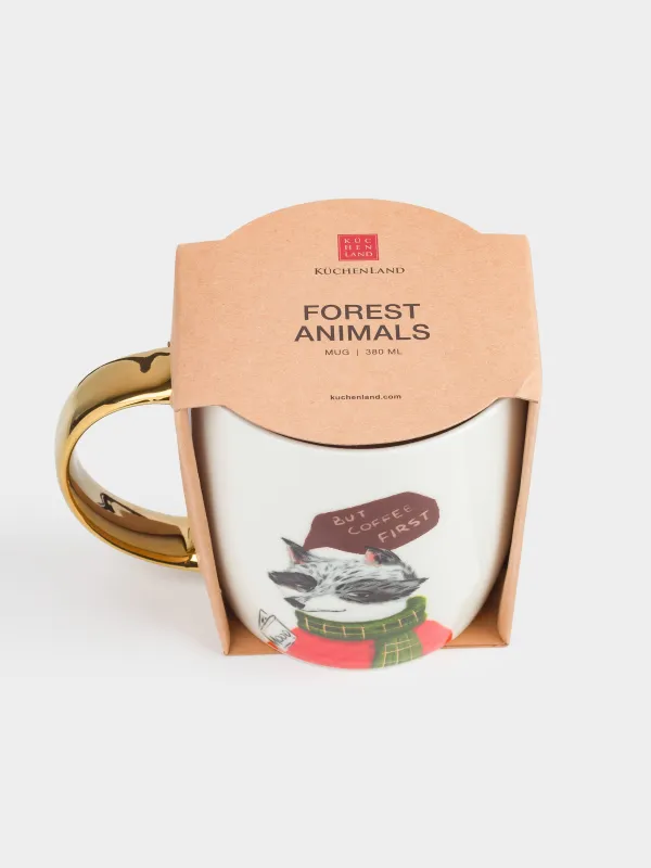 Кружка, 380 мл, Енот и еж, Forest animals, image-4