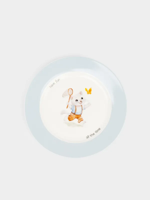 Тіскебасар тәрелкесі, балаларға арналған, 19 см, фарфор N, ақ және сарғылт-қоңыр, мысық пен көбелек, Ideas life, image-0