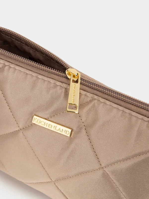 Косметичка, 26х13 см, стеганая, сатин, молочная, Quilted silk, image-4