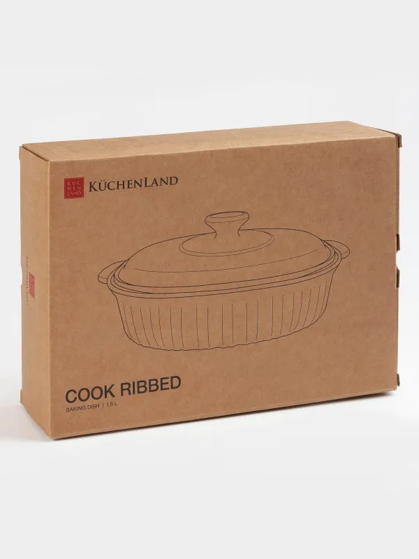 Форма для запекания, 27x19 см, 1,8 л, с крышкой, стекло Т, овальная, Cook ribbed, image-9