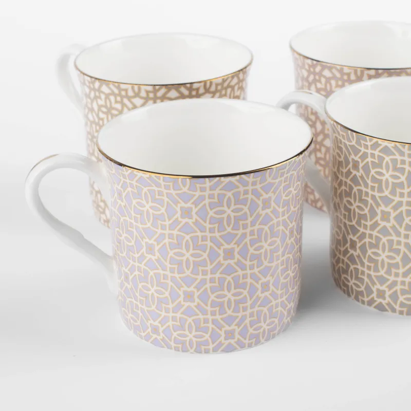 Кружка, 4 дана, 330 мл, фарфор F, микс, алтын жиегі бар, ою-өрнек, Liberty, image-2