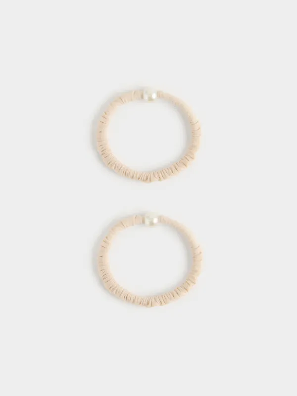 Шаш резеңкесі, 5 см, 2 дана, полиэстер/пластик, сарғылт-қоңыр, Інжу, Pearl hair, image-0