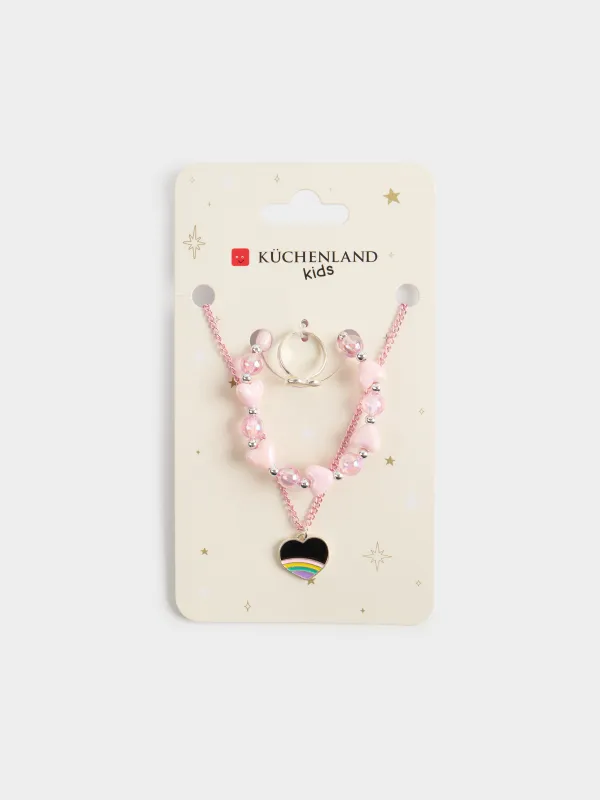 Зергерлік бұйымдар жиынтығы, балаларға арналған, 3 зат, металл / акрил, жүрек, Views kids, image-4