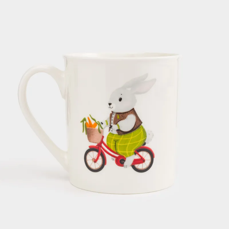 Балаларға арналған саптыаяқ, 300 мл, фарфор N, ақ, алтын жиектері бар, Велосипедтегі қоян, Ideas life, image-2