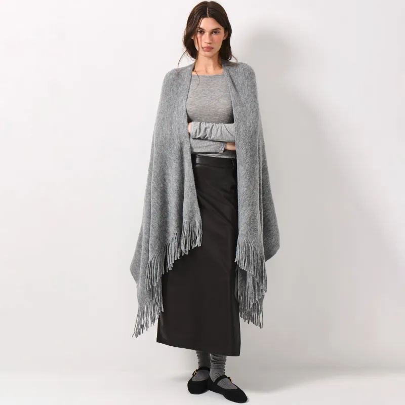 Пончо, 138х147 см, жиегі бар, акрил, сұр, Poncho