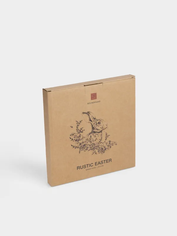 Түскі ас тәрелкесі, 27 см, керамика, сарғылт-қоңыр, Гүлдері бар қоян, Rustic Easter, image-6