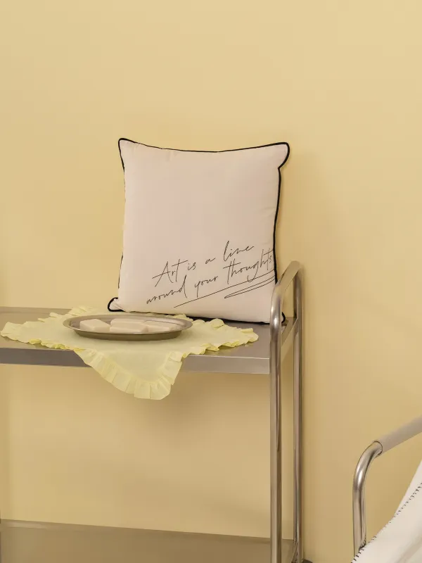 Сәндік жастық, 45х45 см, барқыт, сүт түстес, Art is around your thoughts, Scroll, image-7