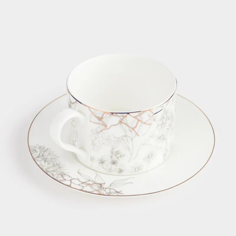 Шай жұбы, 1 адам, 2 зат, 350 мл, фарфор F, ақ және алтын, Гүлдері бар аралар, Honey, image-1
