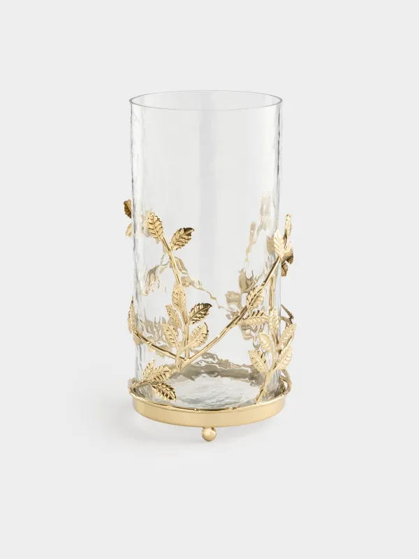 Гүл вазасы, 27 см, шыны/металл, алтын түстес, Жапырақтар, Fantastic gold, image-0