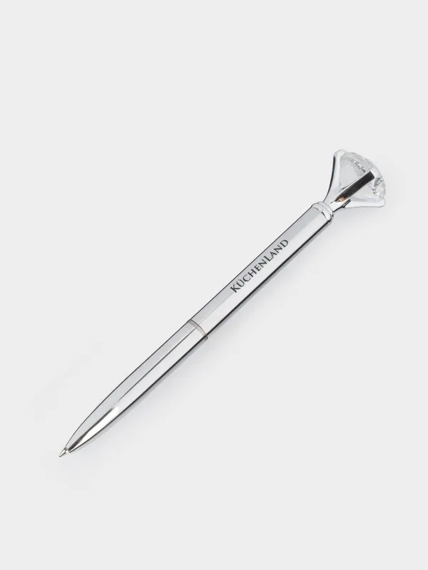 Шарикті қалам, 14 см, мүсіншесі бар, болат, күміс, Хрусталь, Draw figure, image-1