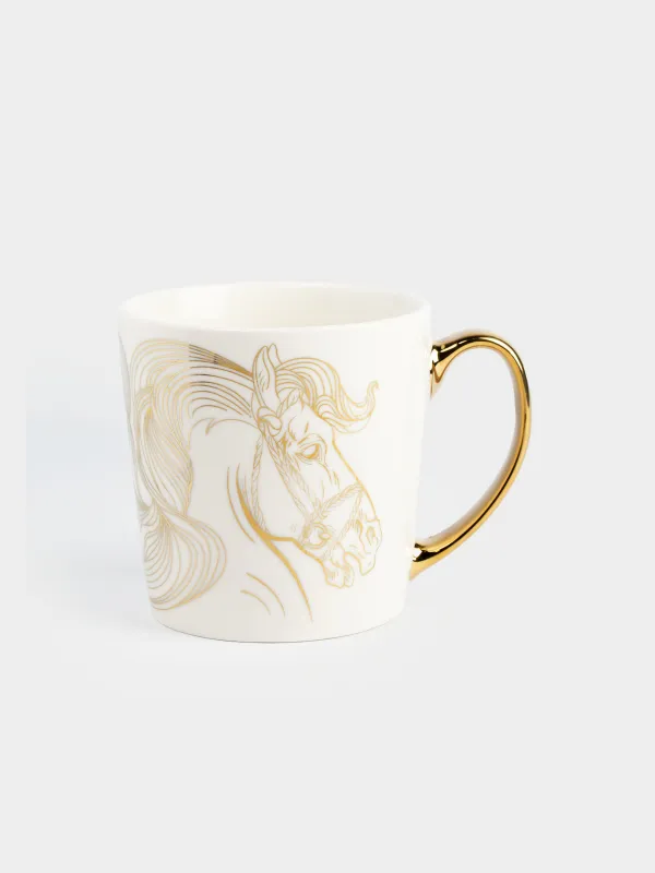 Саптыаяқ, 500 мл, фарфор N, ақ-алтын, Жылқы, Horse gold, image-0