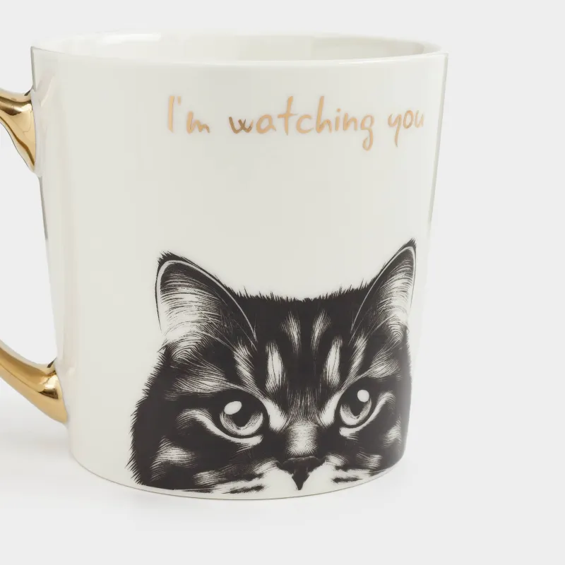 Саптыаяқ, 500 мл, фарфор N, ақ-алтын, Мысық, Cat, image-3