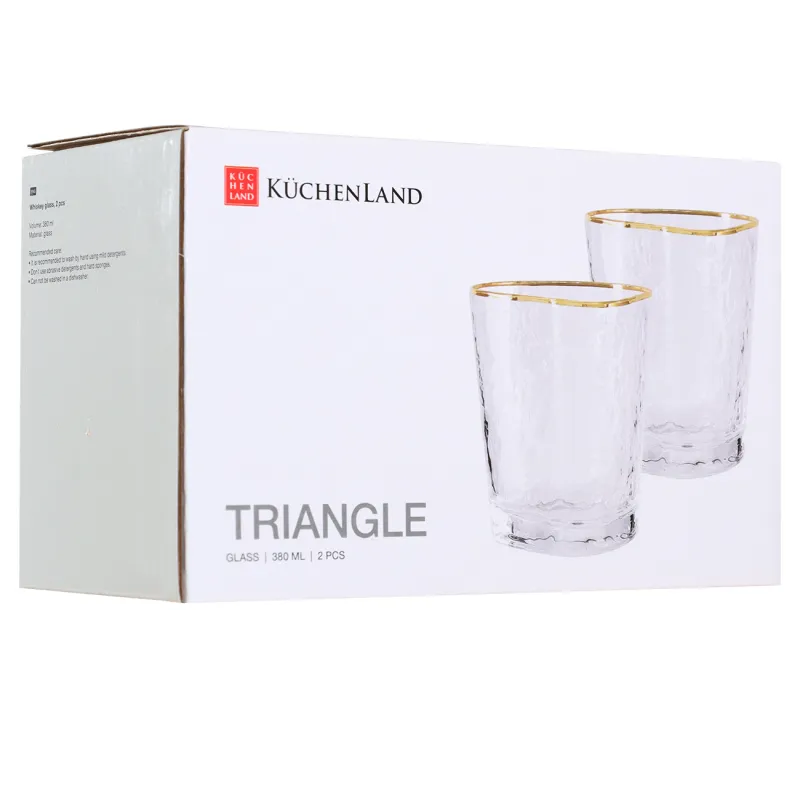 Стакан для виски, 10 см, 380 мл, 2 шт, стекло, золотистый кант, Triangle Gold, image-1