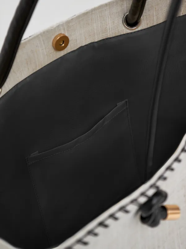 Сумка женская, 44х35 см, со стежками, канвас, бежевая, Solo, image-2