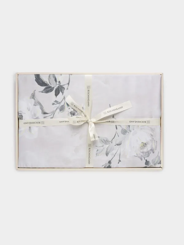 КПБ евро, тенсель 300 ТС, светло-серый, Цветы, Tencel, image-7