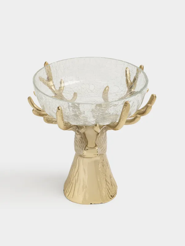 Жеміс вазасы, 27х26 см, аяқты, шыны/металл, алтын, Бұғы, Arctic deer, image-1