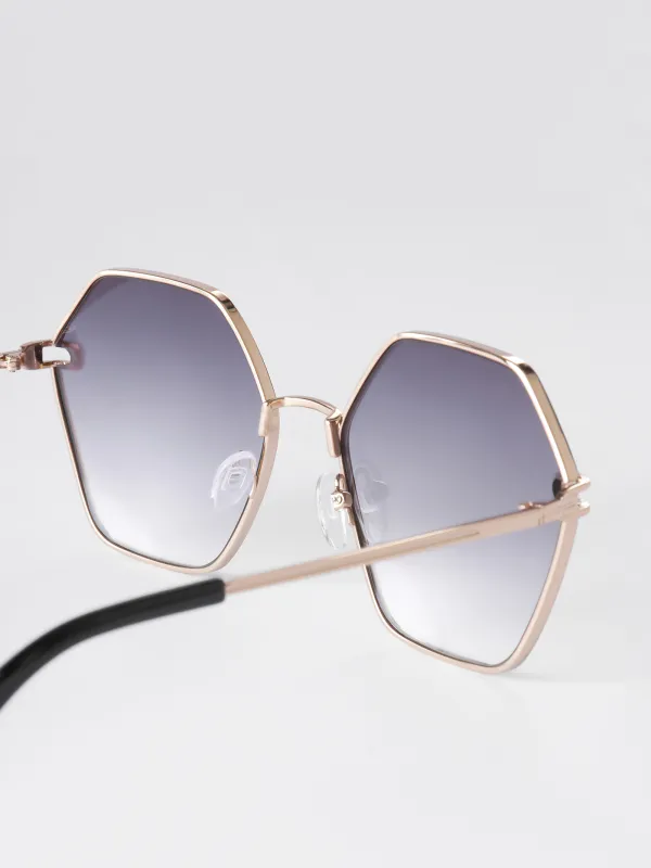 Очки солнцезащитные, металл/пластик, шестиугольные, черные, Geometric, image-3