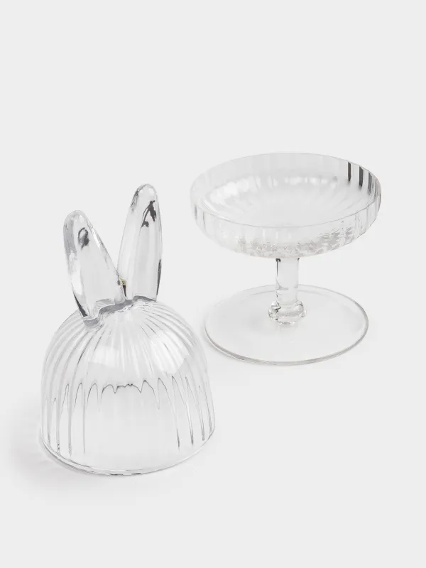 Блюдо на ножке, 12х24 см, с крышкой, стекло Р, Ушки кролика, Camellia, image-4