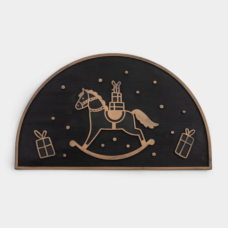 Есік алды кілемшесі, 45х75 см, резеңке, жартылай шеңберлі, қара-күміс, Welcome, Home deco