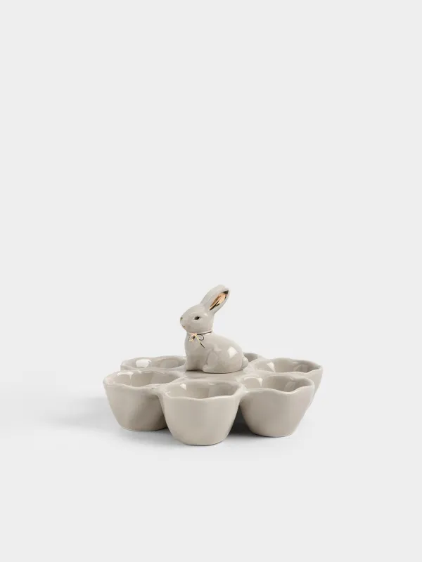 Пасха ыдысы, 17х11 см, 6 бөлім, керамика, сарғылт-қоңыр және алтын түстес, Бантикті қоян, Rabbit gold, image-0