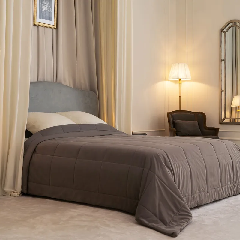 Жамылғы, 220х240 см, сырылған, барқыт/микрофибра, сұр-қоңыр, Stitch velvet