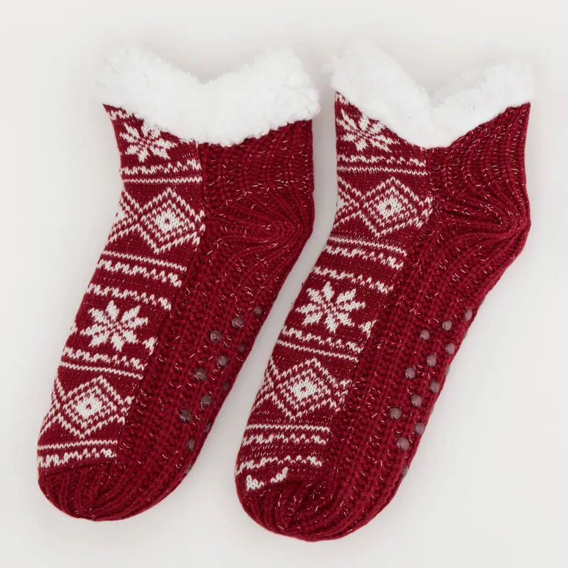 Әйелдер шұлықтары, үйге арналған, өлшемі 36-38, акрил/шерпа, қызыл, Қысқы өрнек, Hot winter