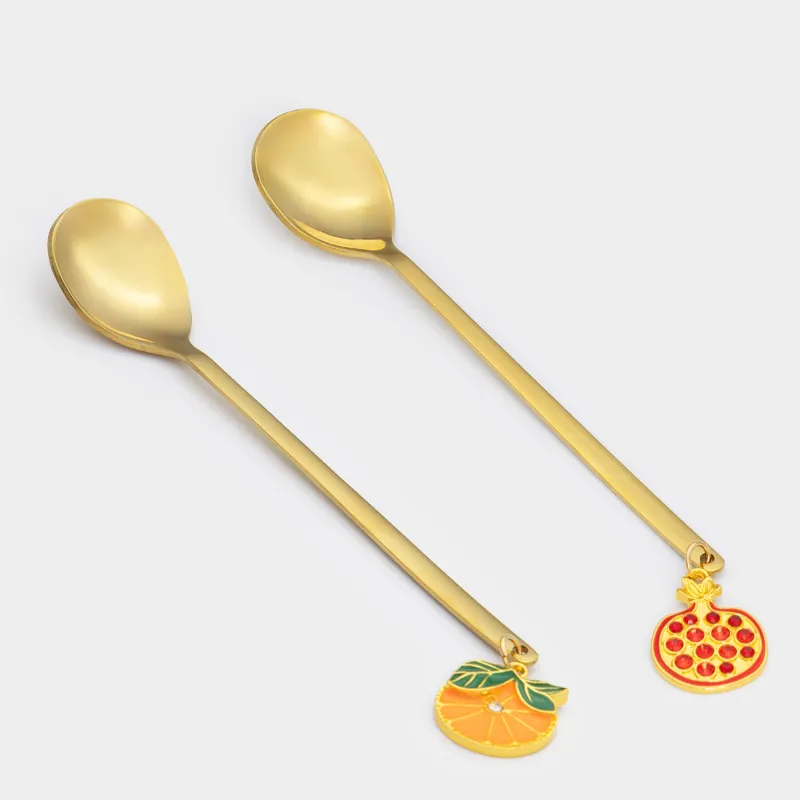 Десерт қасығы, 14 см, 2 дана, болат, алтын, Анар және апельсин, Garnet gold