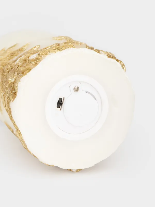 Электрлі Шам, 15 см, парафин/пластик, сүт және алтын түстес, Қар басқан шыршалар, Flameless, image-3