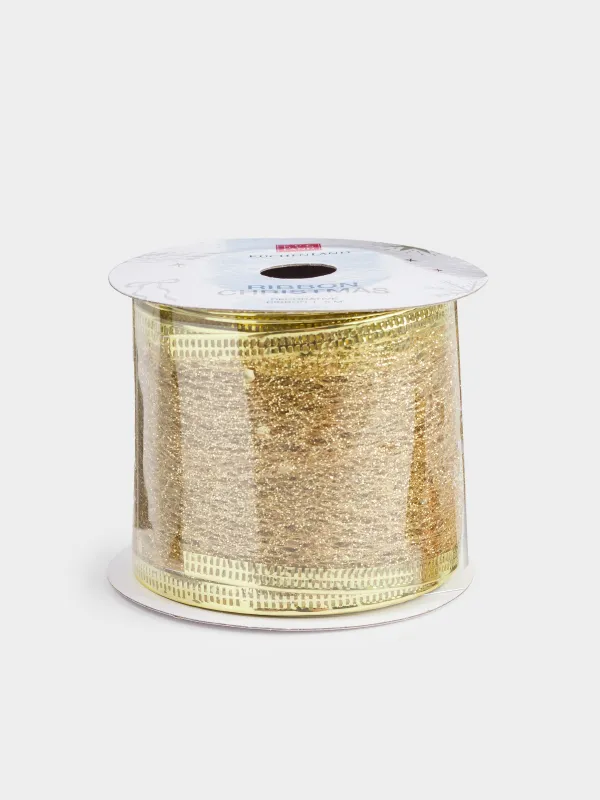 Сәндік таспа, 5 м, иілімді, полиэстер, шампан, Жылтырақтары бар өрмекші торы, Ribbon christmas, image-0