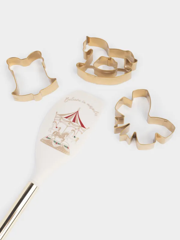 Пісіруге арналған жиынтық, 4 зат, қалақша/қалыптар, силикон/болат, сүт және алтын түстес, Айналма әткеншек, Bakery gold, image-3