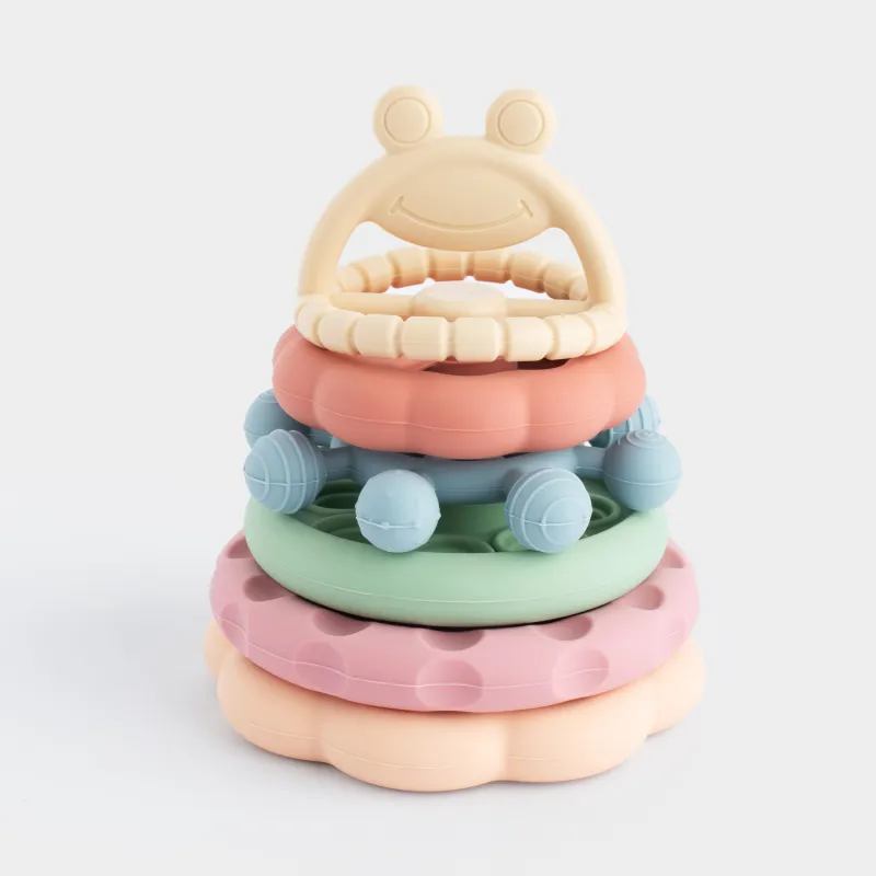 Игрушка развивающая, 11 см, 6 пр, силикон, цветная, Пирамидка фигурная, Kiddy, image-0