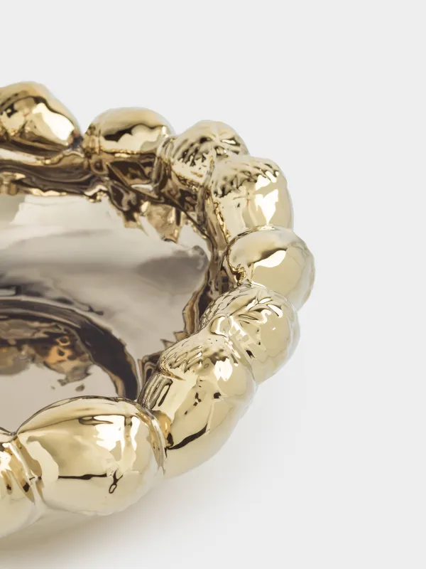 Ваза для фруктов, 30х10 см, керамика, золотистая, Желуди, Golden glow, image-2