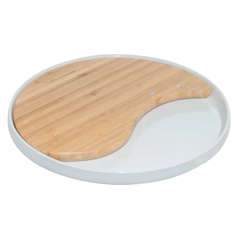 Набор для сыра, 4 пр, блюдо-доска на подставке, керамика/бамбук, Круг, Cheese, image-2