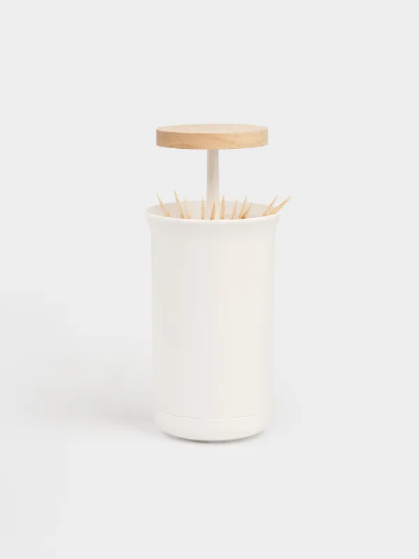 Контейнер для зубочисток, 10 см, пластик/дерево, белый, White style, image-4