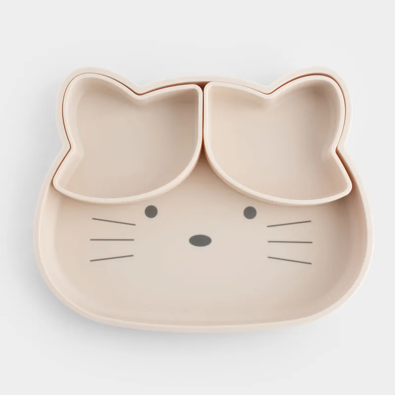 Балаларға арналған ыдыс-аяқ жинағы, 3 дана, силикон, сарғылт-қоңыр, Мысық, Kiddy, image-0